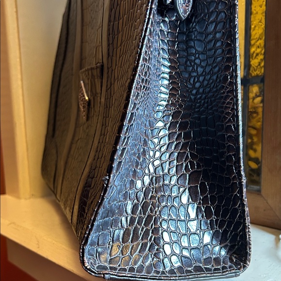 Coldwater Creek Dark Brown  Croc-Embossed Tote - Picture 7 of 15